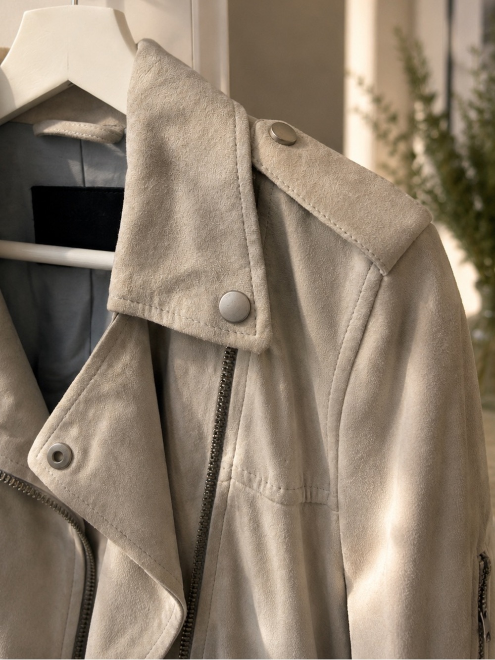 ALL SAINTS Suede Biker Jacket - Light Gray - Picture 3 of 11